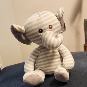 GOFFA Striped Gray & White Knit Elephant Plush Stuffed Animal 14"